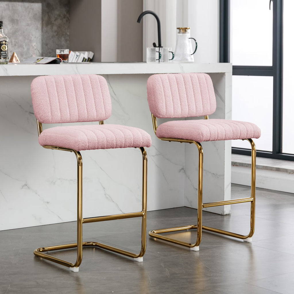 Pink Boucle Fabric Counter Height Bar Stools Set of 2 X4557