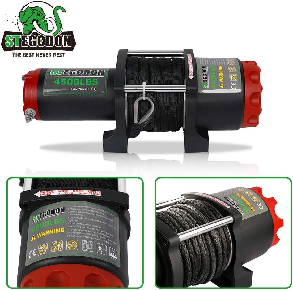 Black 4500 lb. 12V Synthetic Rope Electric Winch with Wireless Remotes and Wired Handle O95226