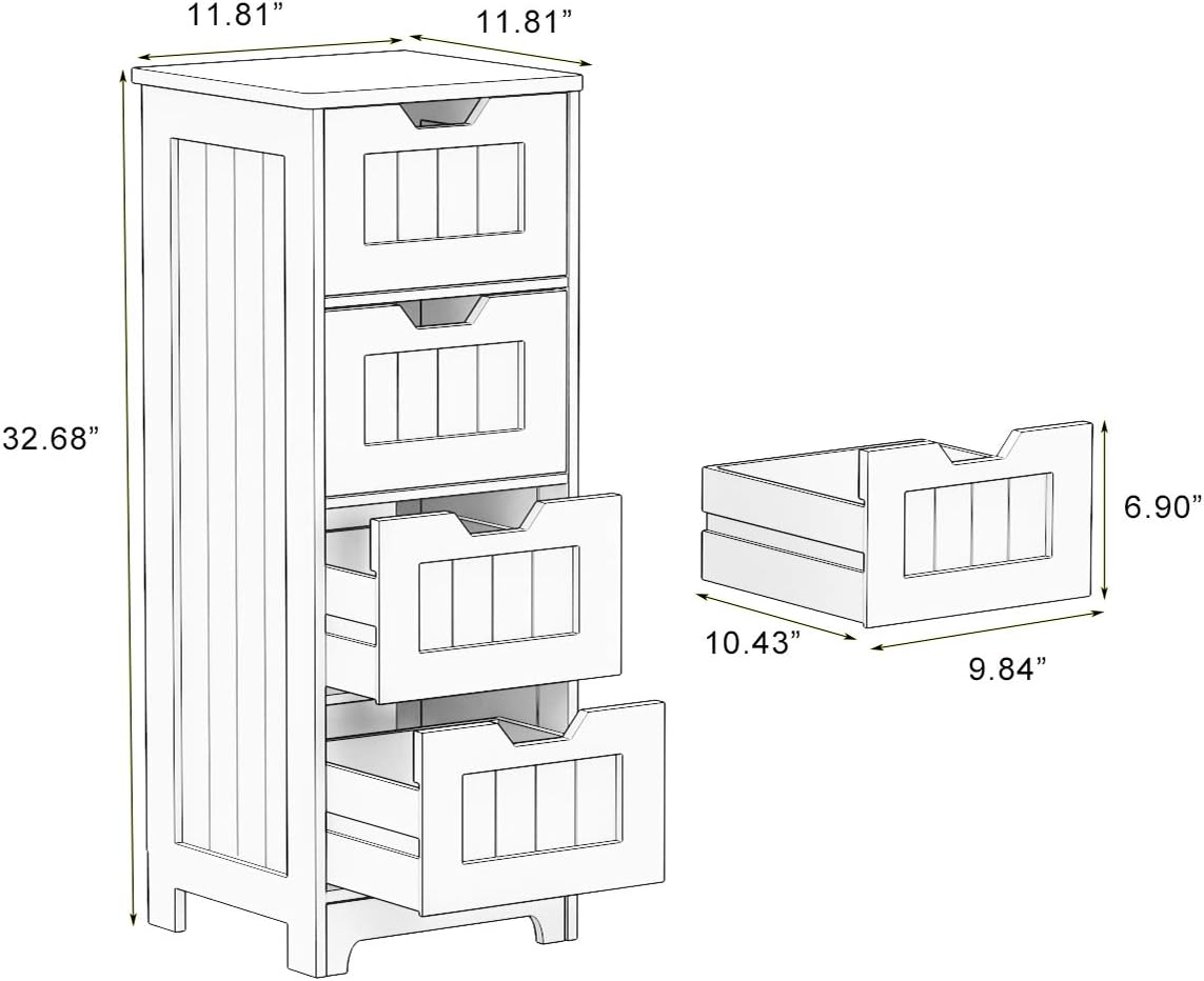 White Freestanding Storage Cabinet with 4 Drawers H21231