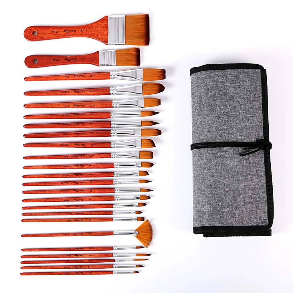 24PCS Nylon Hair Red Paint Brushes Set Z8683