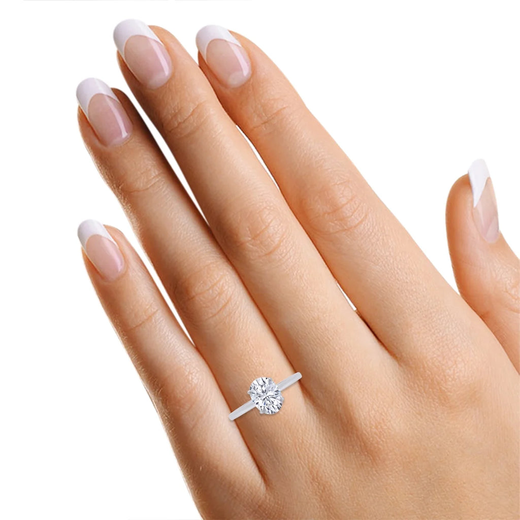 1 1/3 Carat Oval Shape Lab Created Moissanite Diamond Solitaire Engagement Ring In 14K White Gold Over Sterling Silver T81490