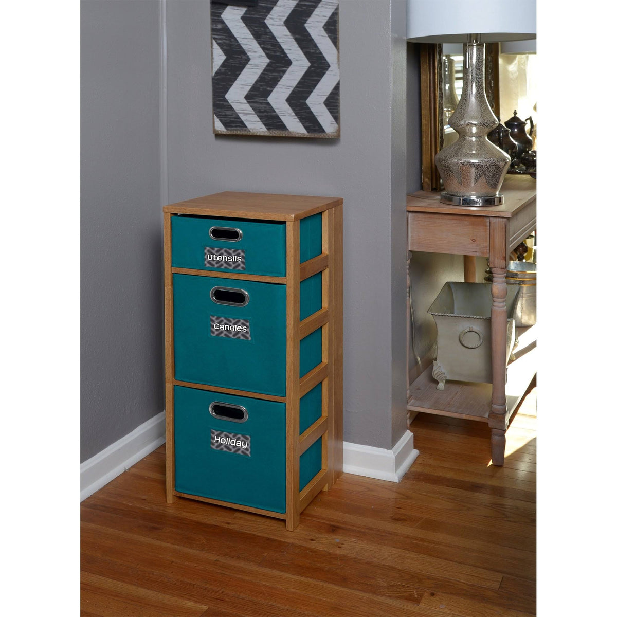 Square Folding Bookcase with Fabric Bins F49121