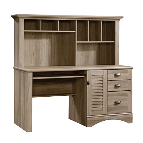 Salt Oak Finish Computer Desk with Hutch and 3-Shelf Bookcase X914348