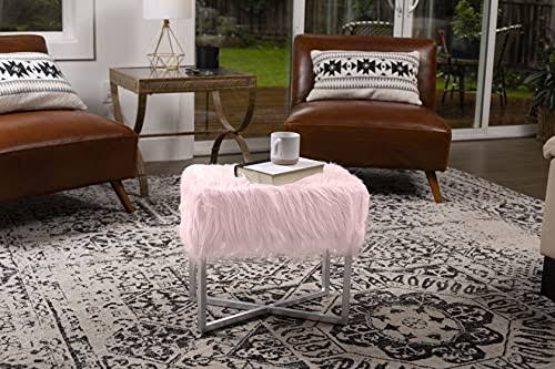 Pink Faux Fur Foot Stool Ottoman B60747