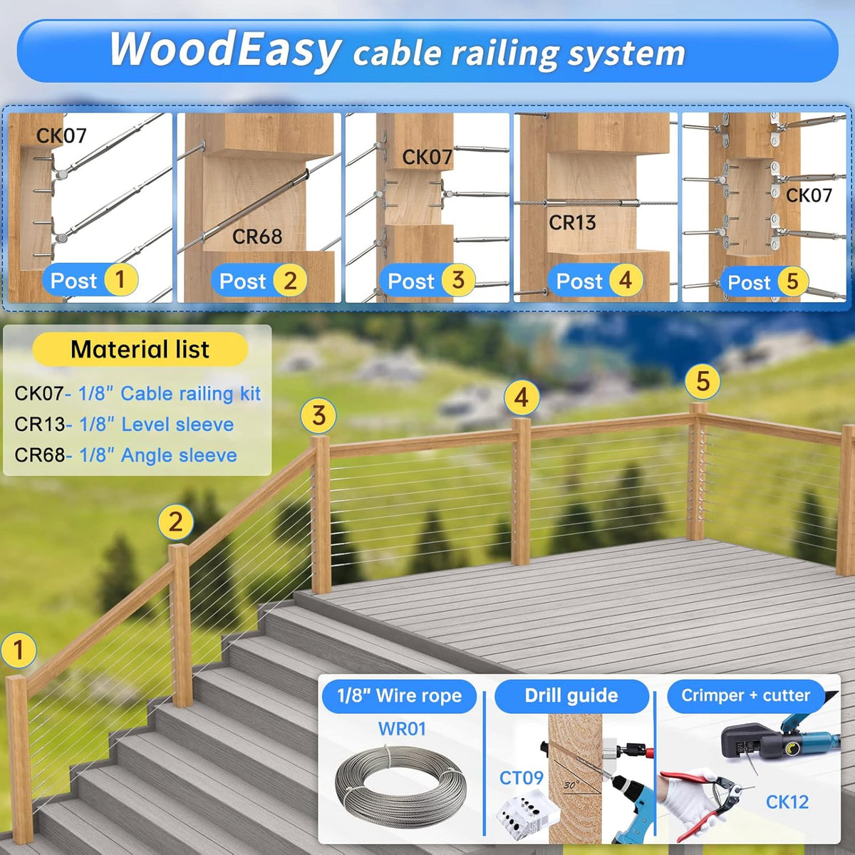 165Feet 1/8inch Stainless Steel Wire Rope Aircraft Cable Railing 7x7 Strand with 20Pack Locking X55874