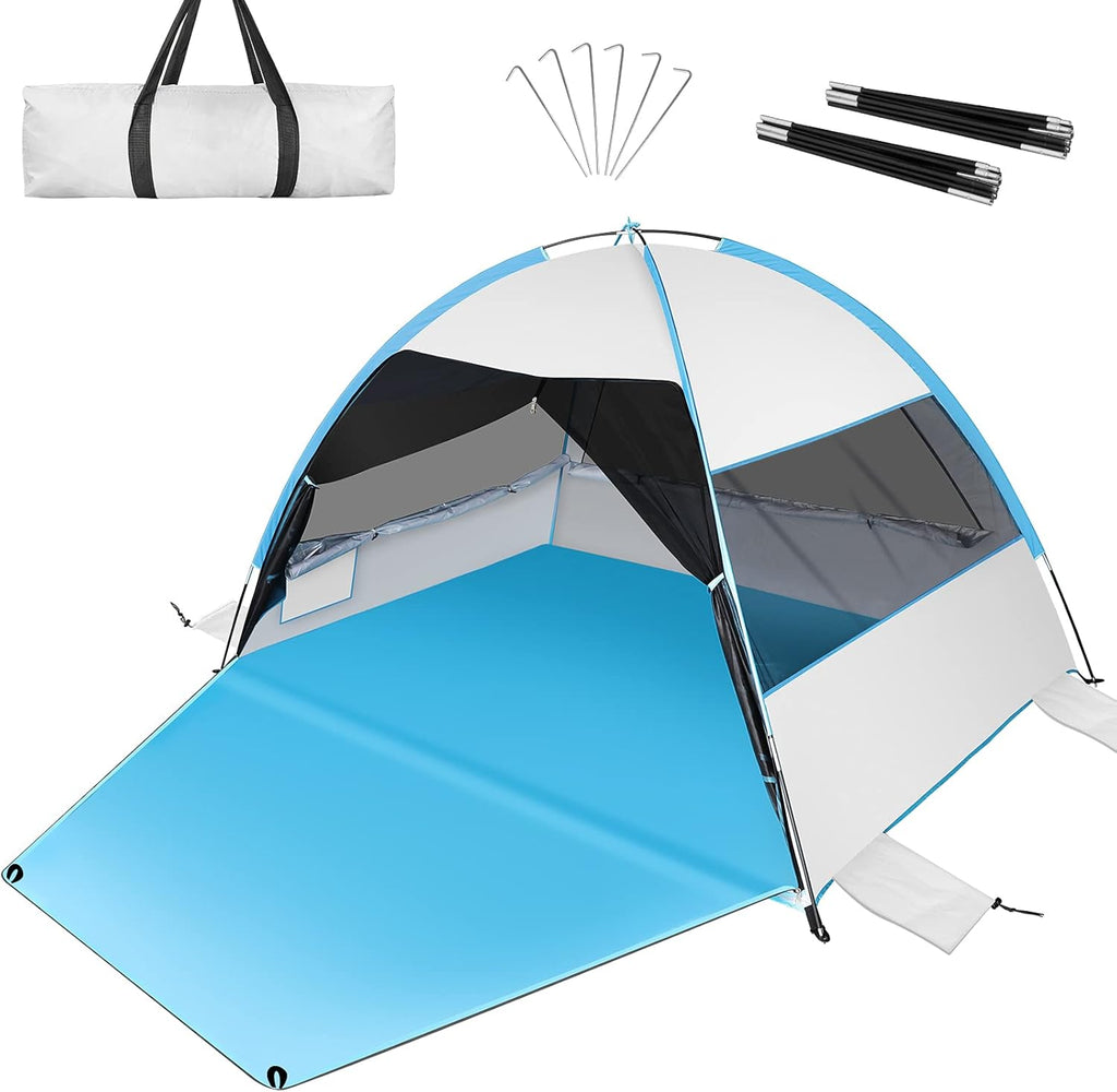Blue Beach Tent with Extended Floor and 3 Mesh Roll Up Windows T935586
