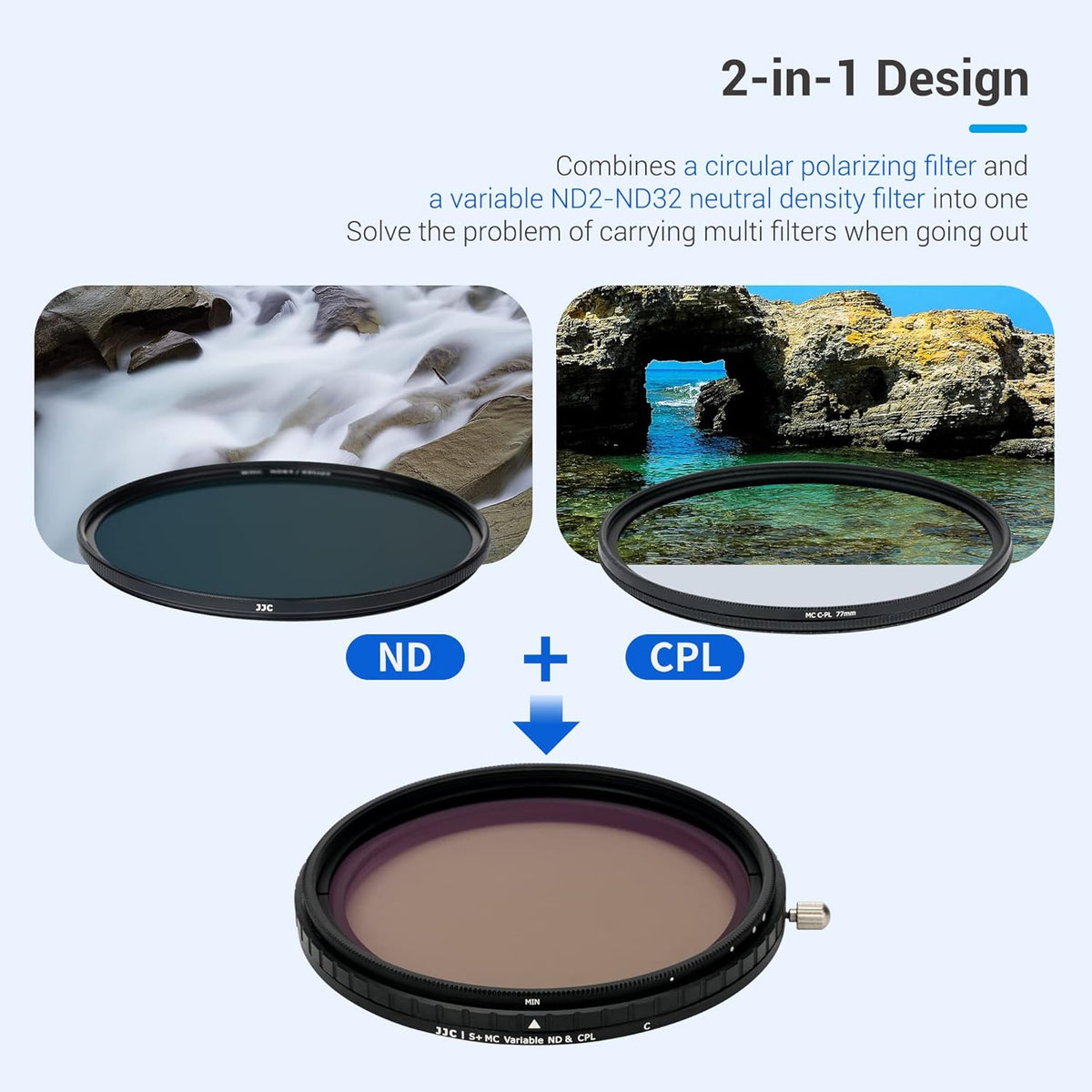 62mm Variable ND Filter & CPL Polarizer Filter with Storage Case and Lens Cap C8247