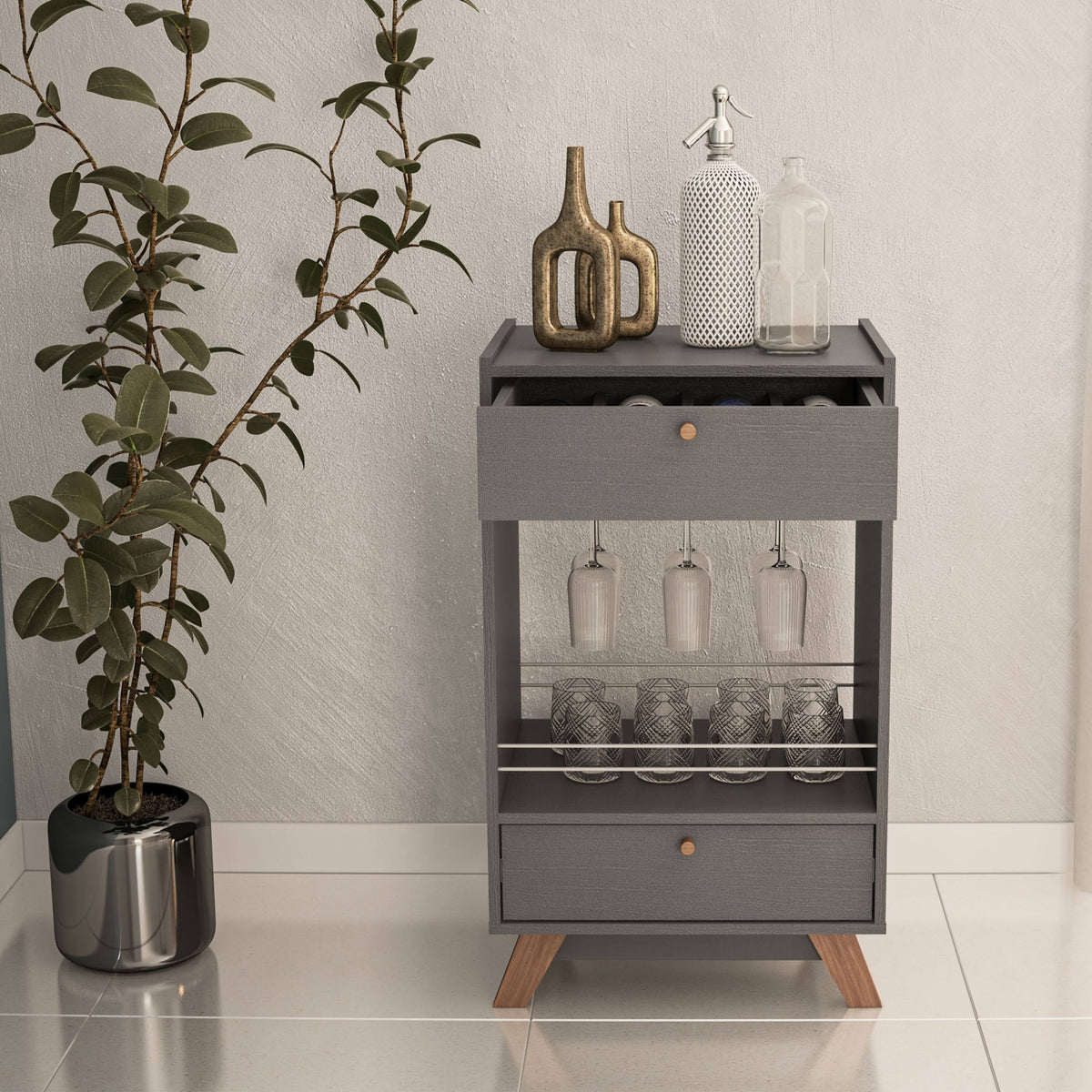 Mini Bar Cabinet with 2 Drawers and 1 Shelf F728414