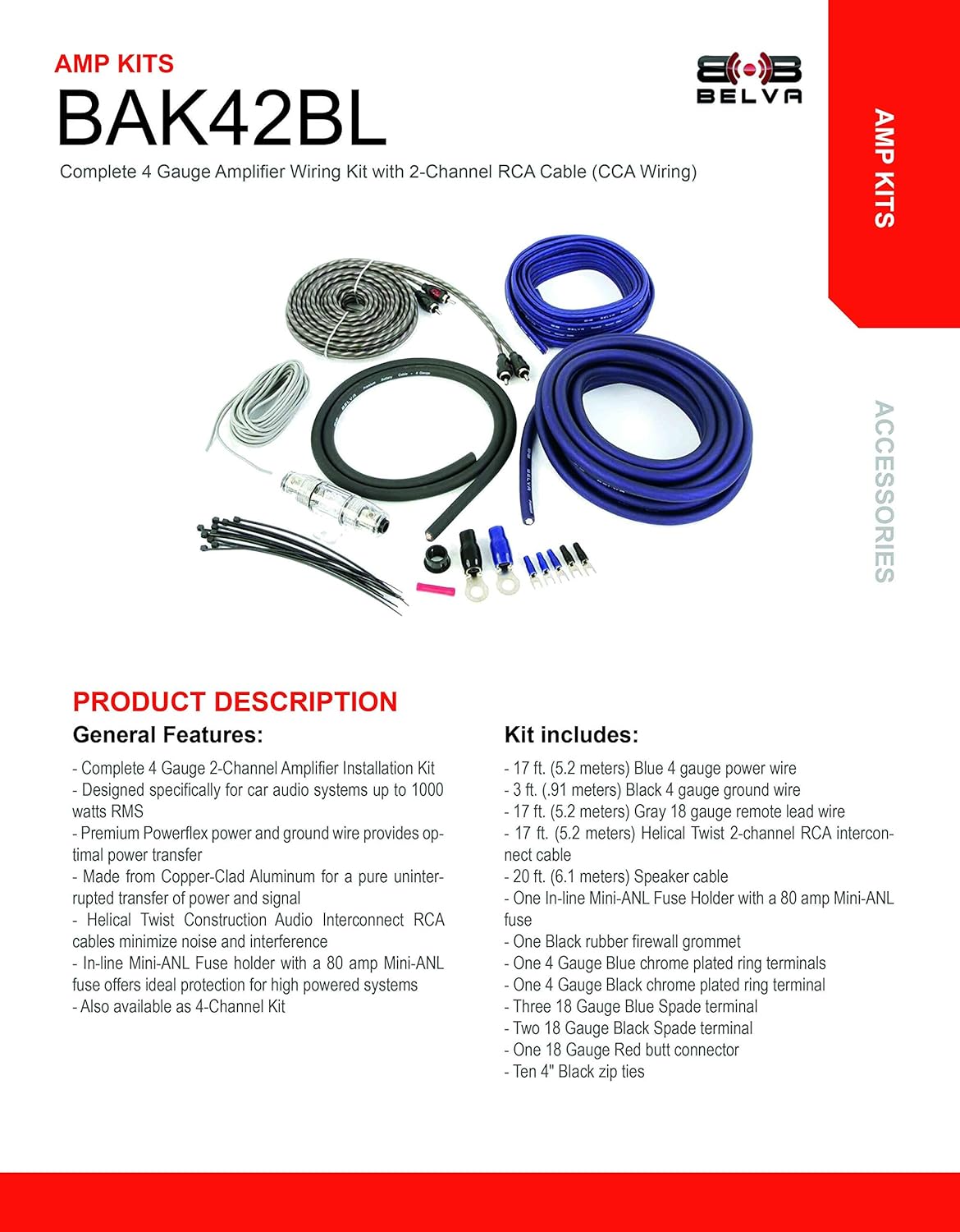1 Farad Capacitor and 4 Gauge Amplifier Kit with 2 Channel RCA Comb Kit (Blue) Pack of 2 E948697