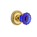 Crystal Cobalt Glass Door Knob in Polished Brass D447