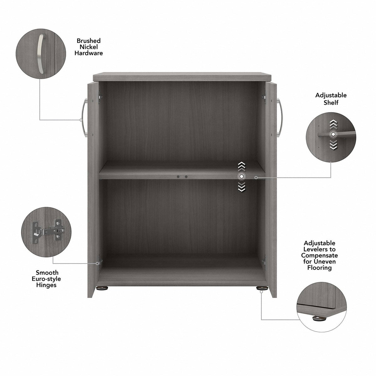 Storm Gray Floor Storage Cabinet with Doors and Shelves K62222