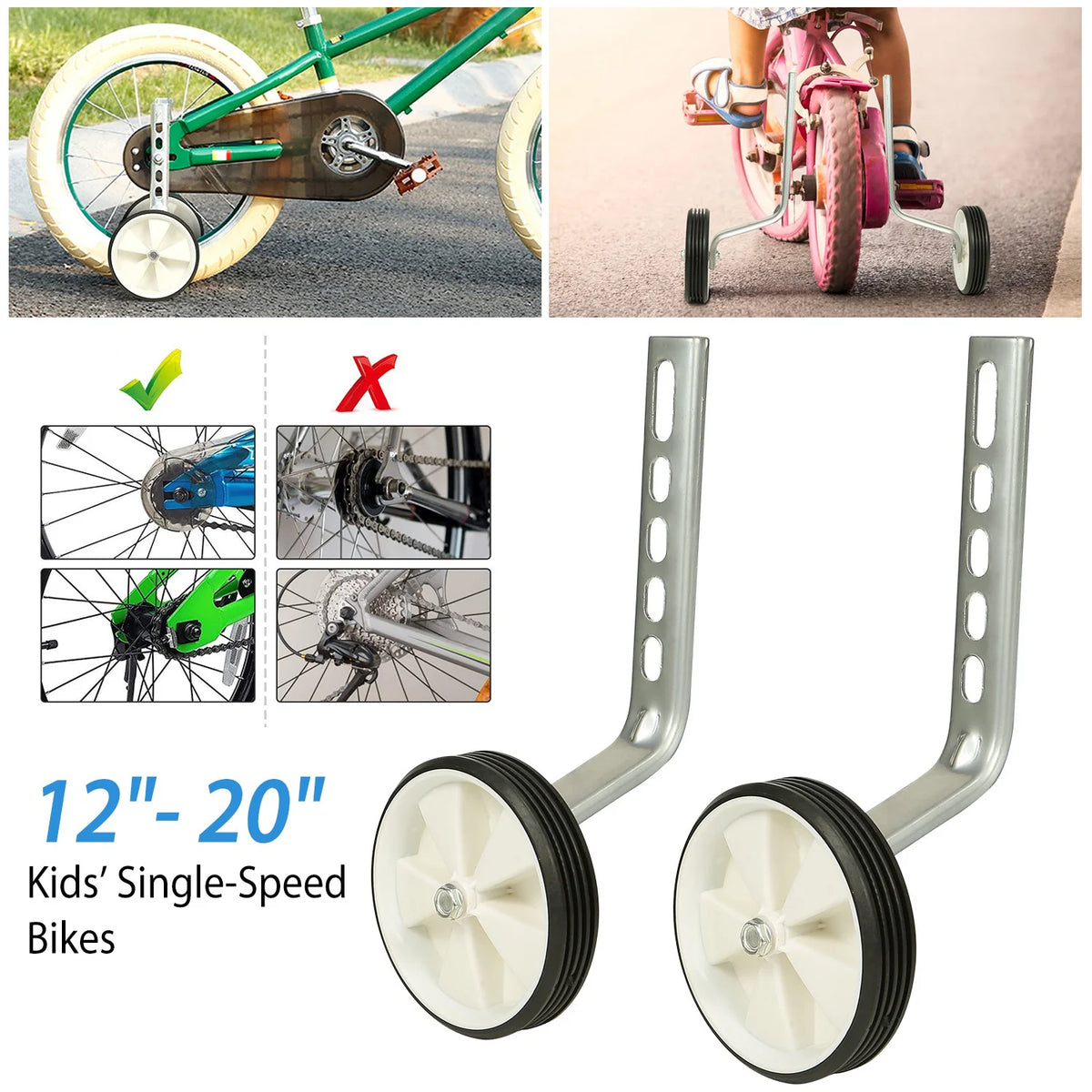 Children Bicycle Training Wheels with Adjustable Stabilizer Kit for 12"-20" Bike J655