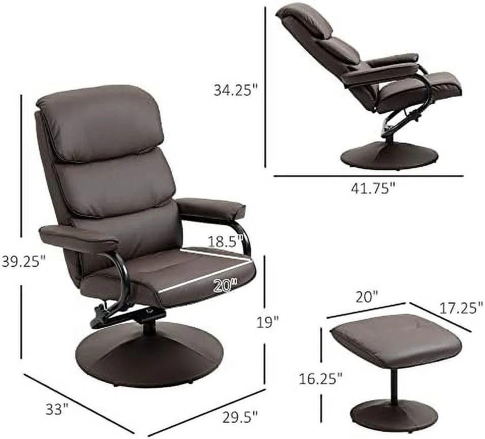 Cream White PU Leather Swivel Recliner Chair with Ottoman P230