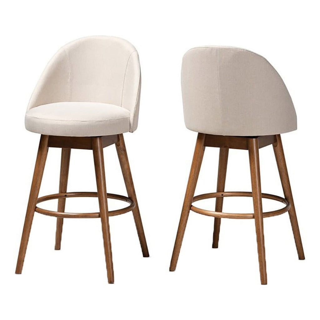 Beige Wood & Fabric Swivel Bar Stool (Set of 2) Z351