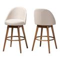 Beige Wood & Fabric Swivel Bar Stool (Set of 2) Z351