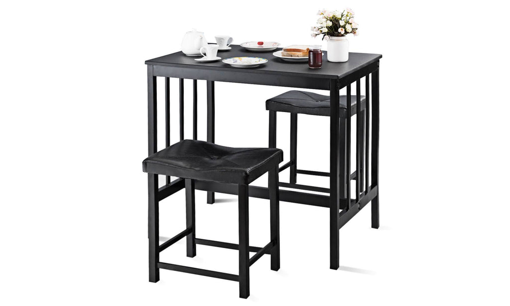 3 Pcs Counter Height Dining Table and 2 Chairs Black O2658