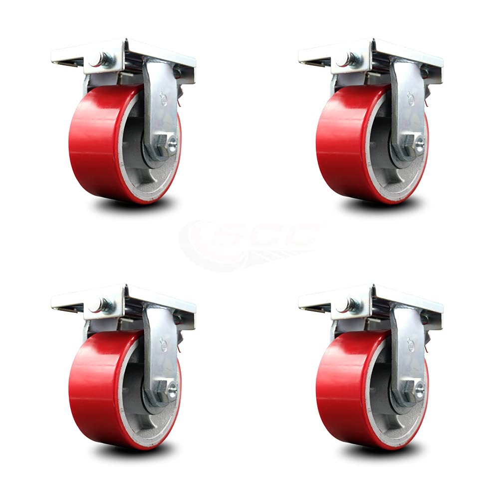 Rigid Caster – 6 Inch Red Poly on Cast Iron Wheel G3315