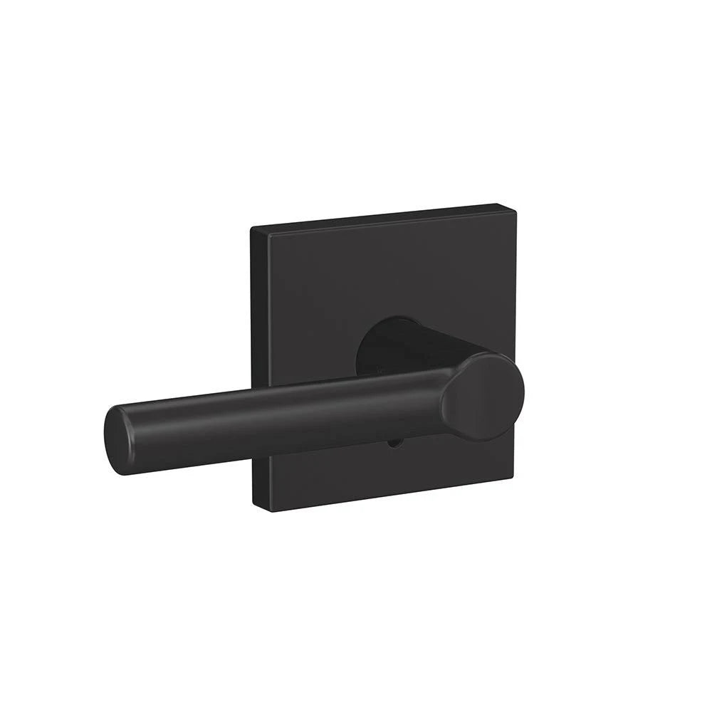 Matte Black Passage and Privacy Lever with Rose R844402