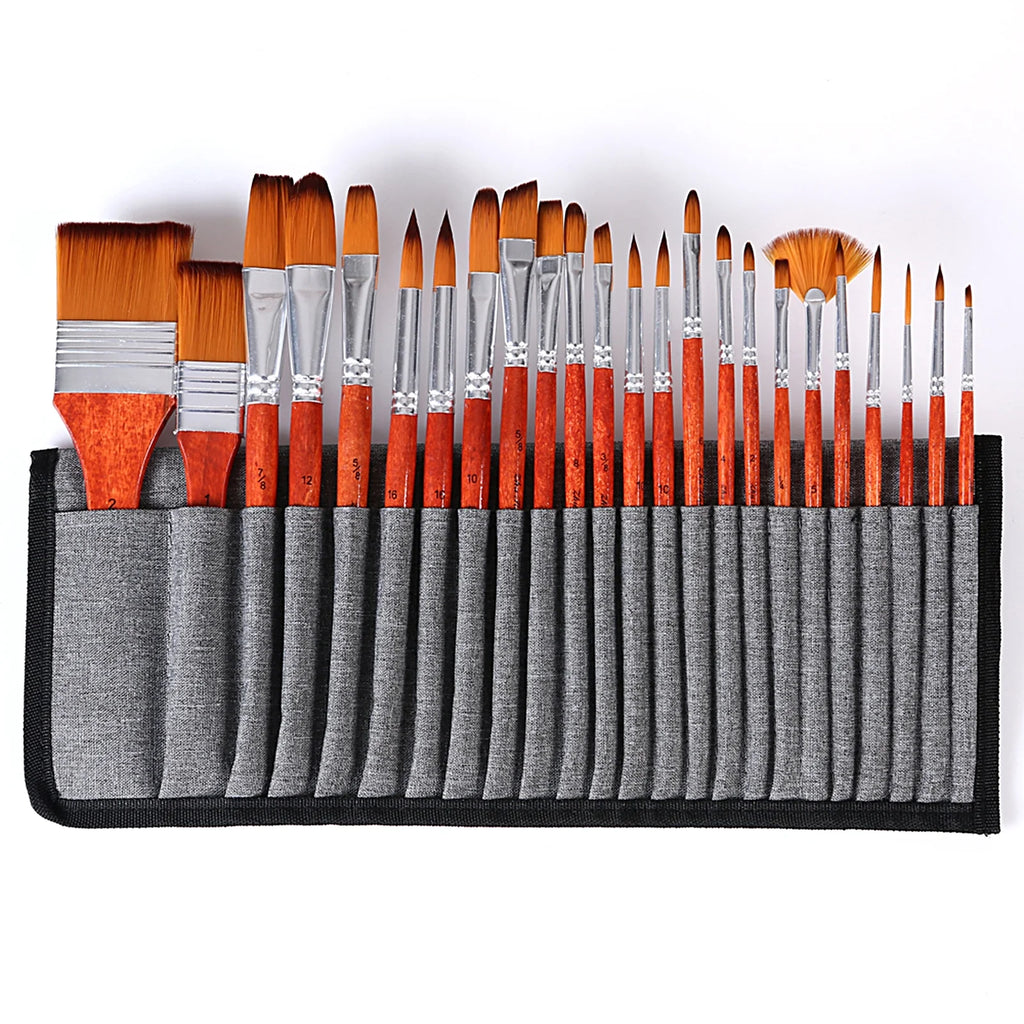 24PCS Nylon Hair Red Paint Brushes Set Z8683