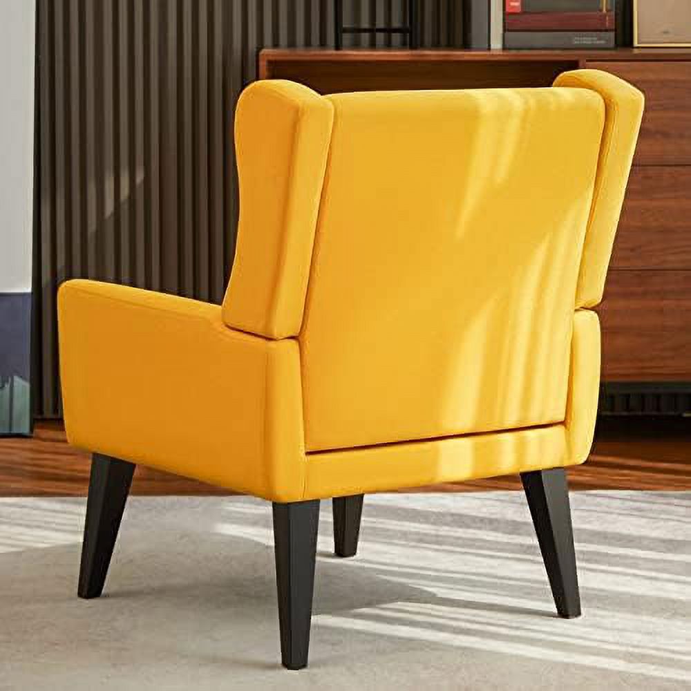 Yellow Upholstered Button Tufted Accent Chair with Wood Legs U790333