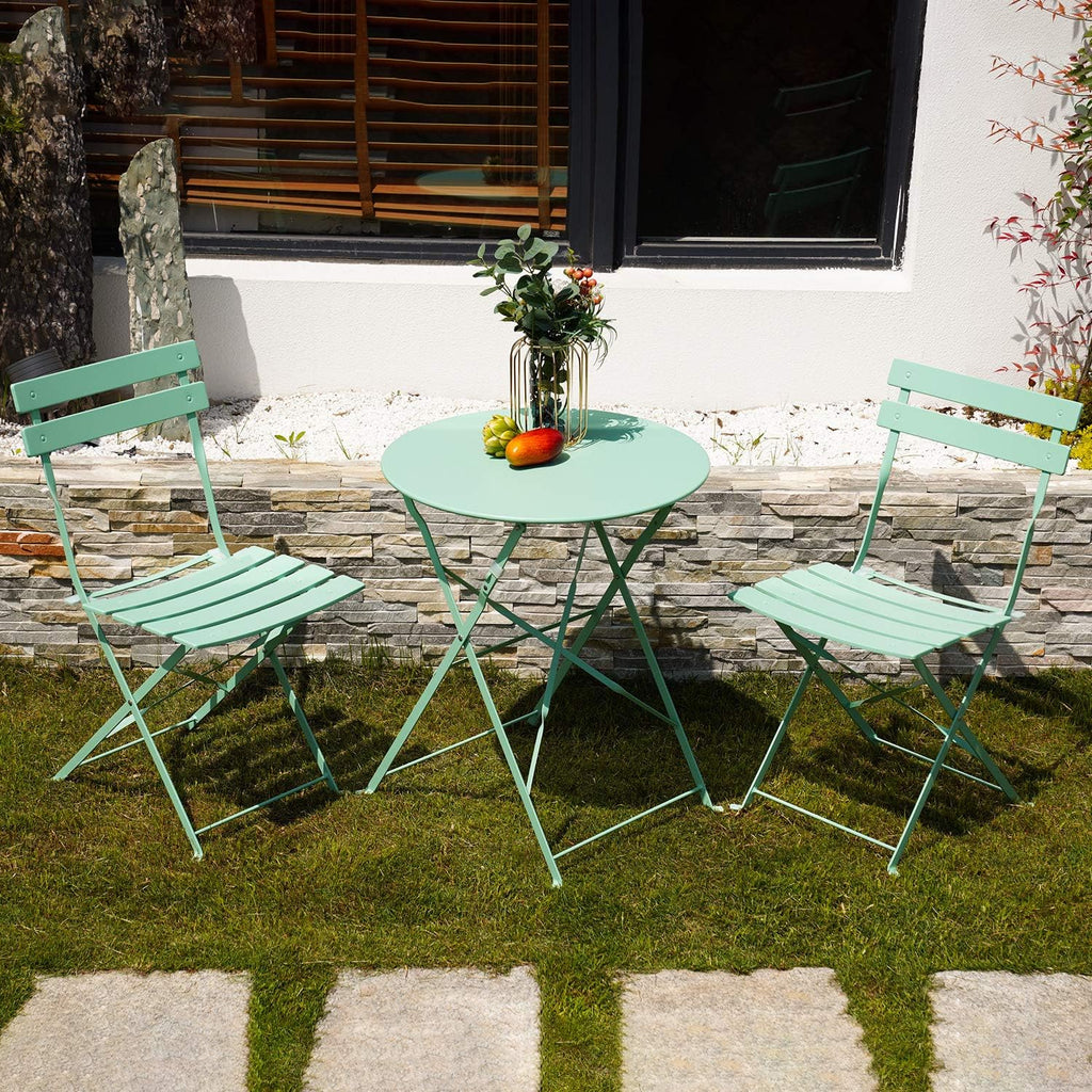 3pc Metal Folding Bistro Set, 2 Chairs and 1 Table, Macaron Blue L874443