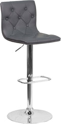 Tufted Vinyl Barstool with Base, Gray/Chrome B735