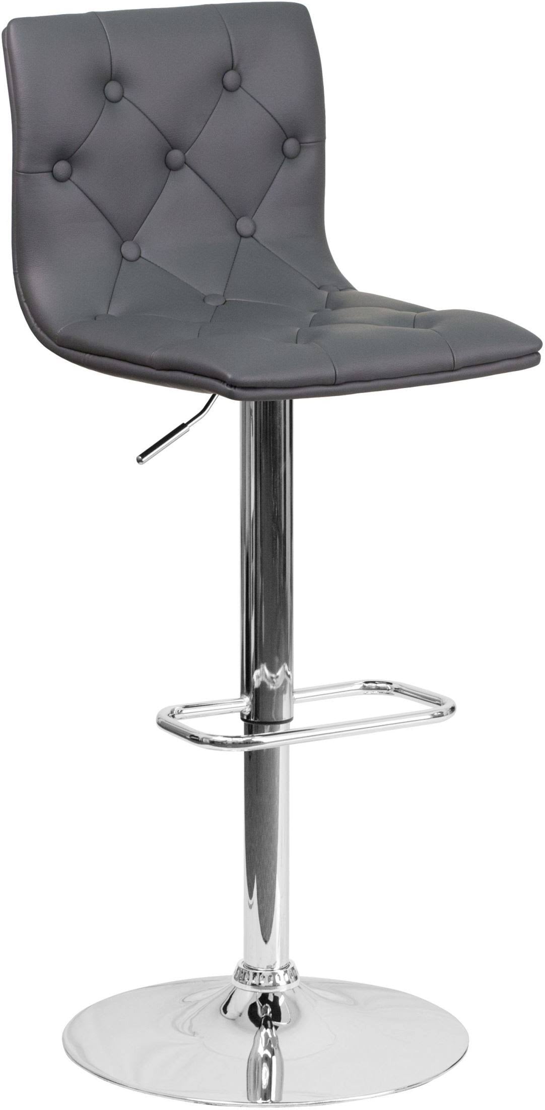 Tufted Vinyl Barstool with Base, Gray/Chrome B735