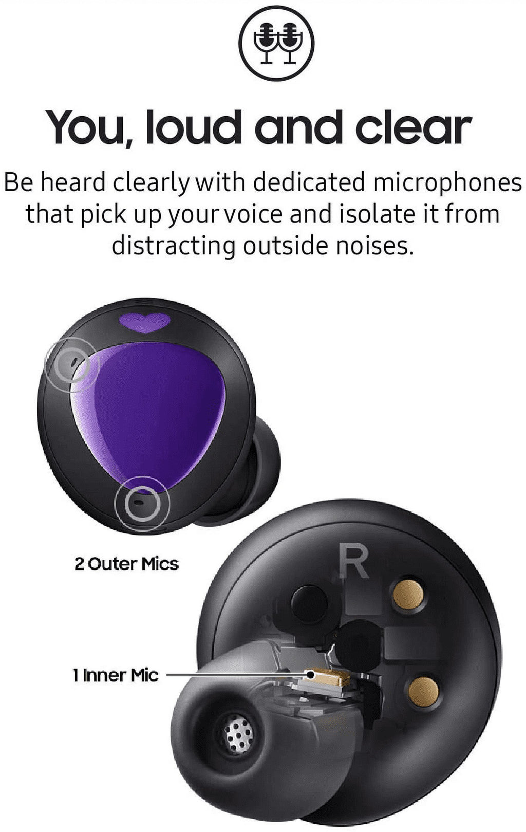 Purple True Bluetooth Earbud Headphones with Active Noise Cancelling N165984