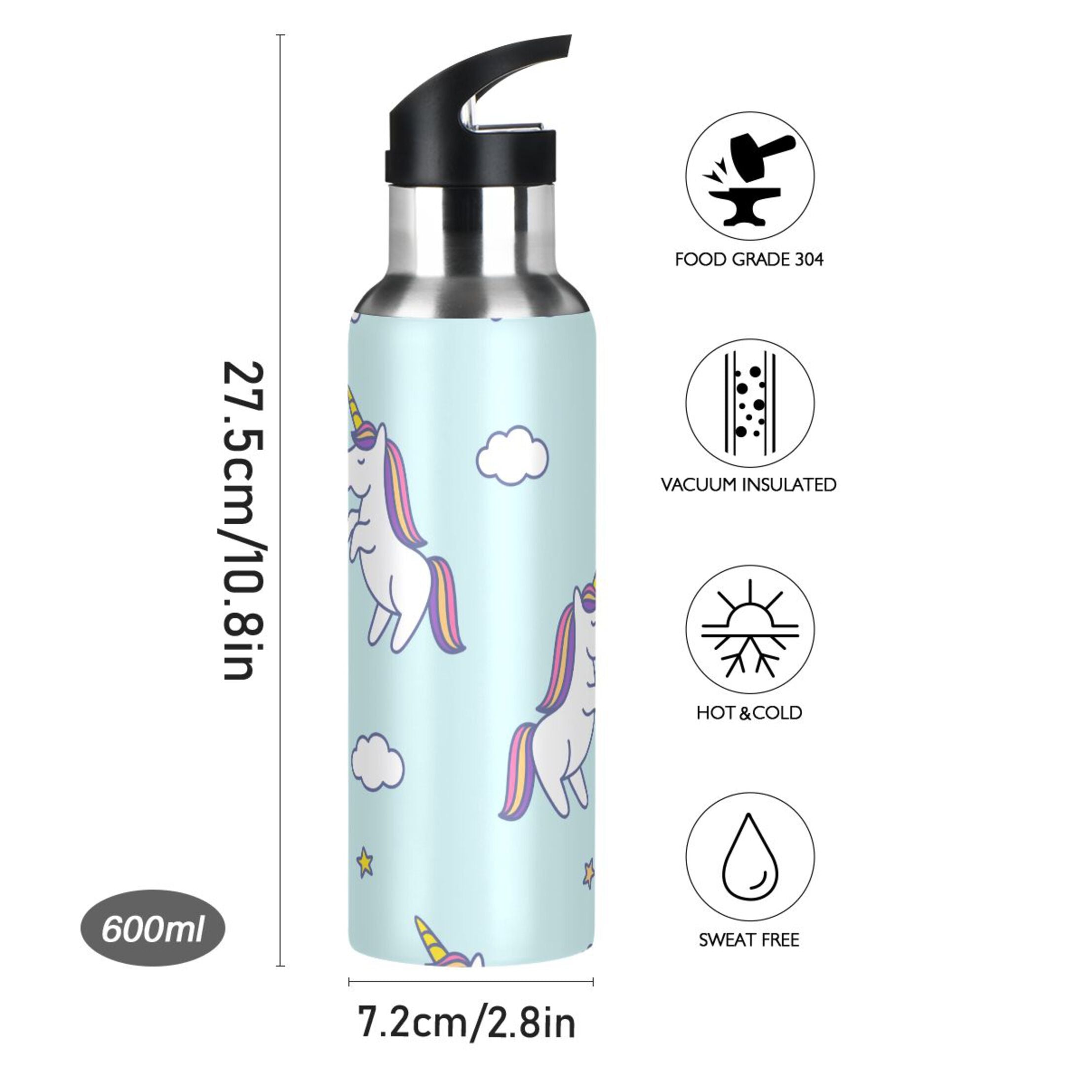 Stainless Steel Insulated Water Bottle with Straw Lid X615