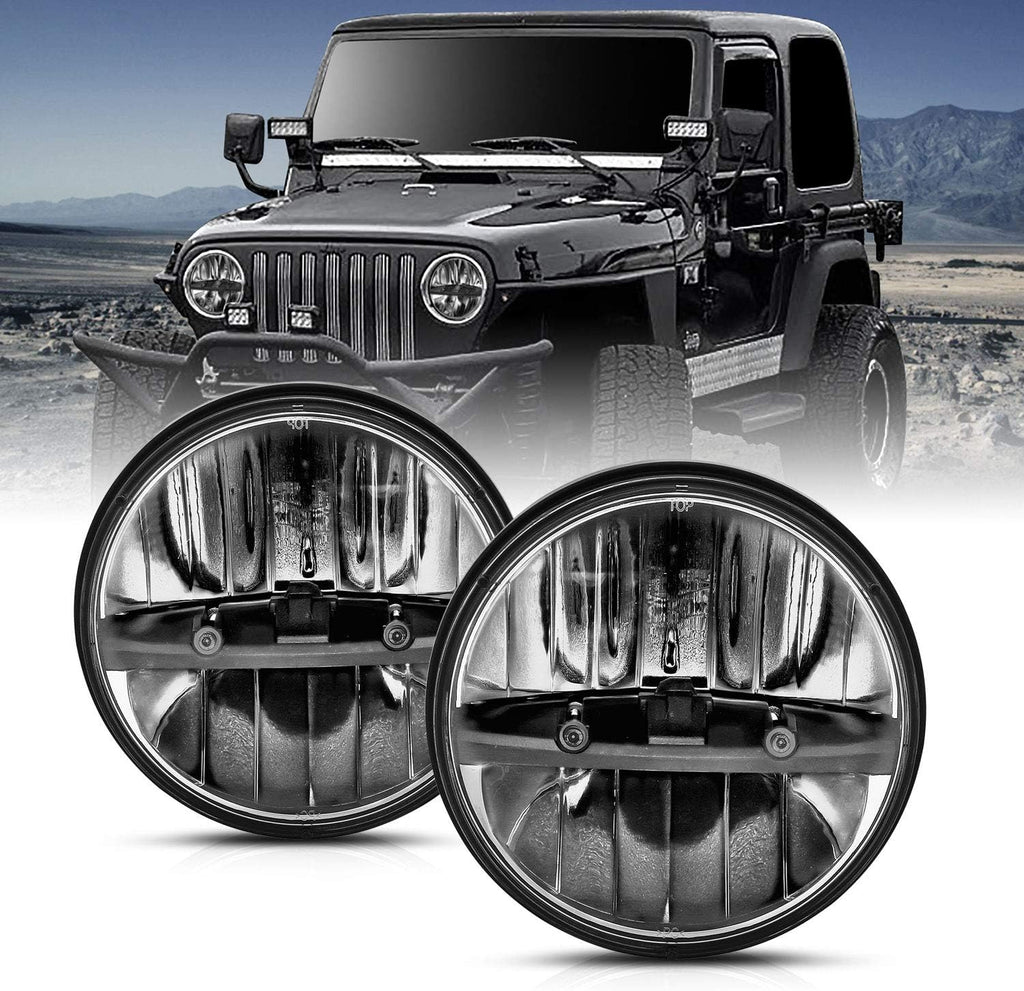 2 x 7 Inch Round LED Silver Headlights Pair H658