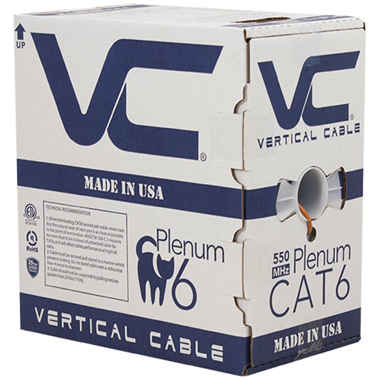 Cat6 Plenum Bulk Ethernet Cable, 1000ft, Orange Q759920