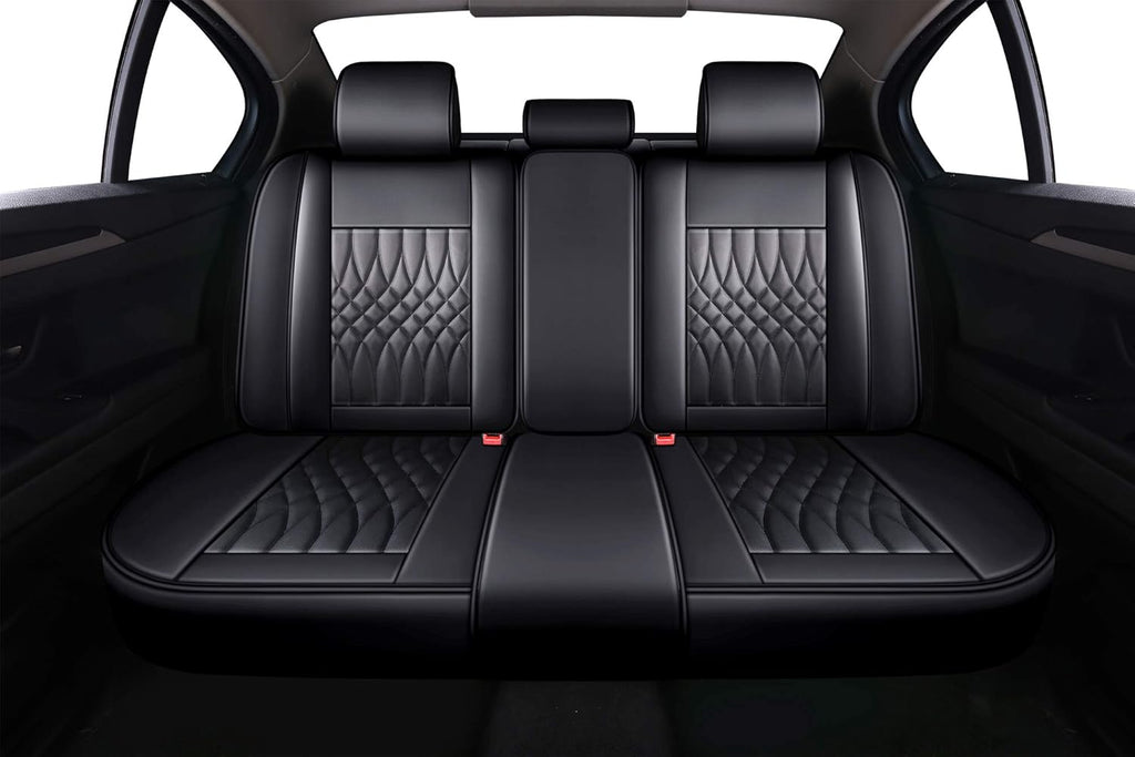 5 Car Seat Covers Full Set Waterproof Faux Leather Black&Red J777143