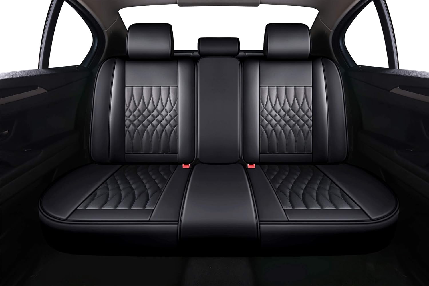 5 Car Seat Covers Full Set Waterproof Faux Leather Black&Red J777143