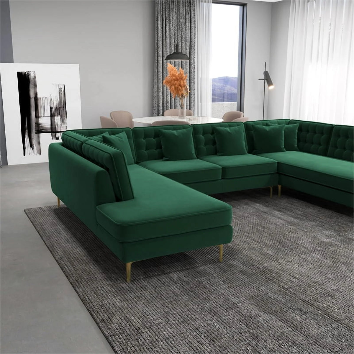 Green Velvet Corner Sectional Couch H5829