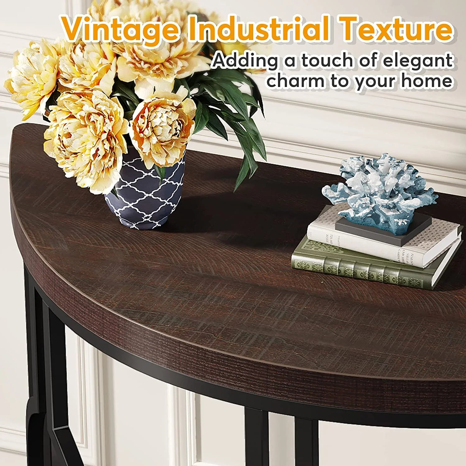 Half Moon Console Table with Geometric Base R844308