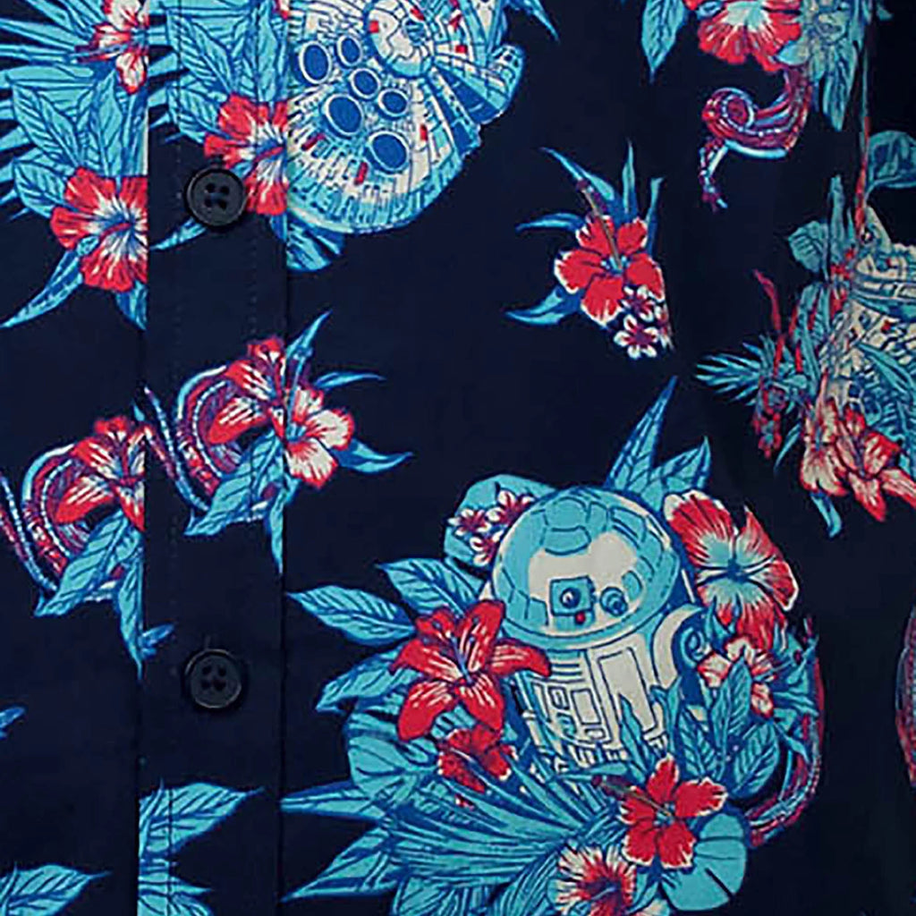 Navy Button Down Hawaiian Print Shirt Y3010