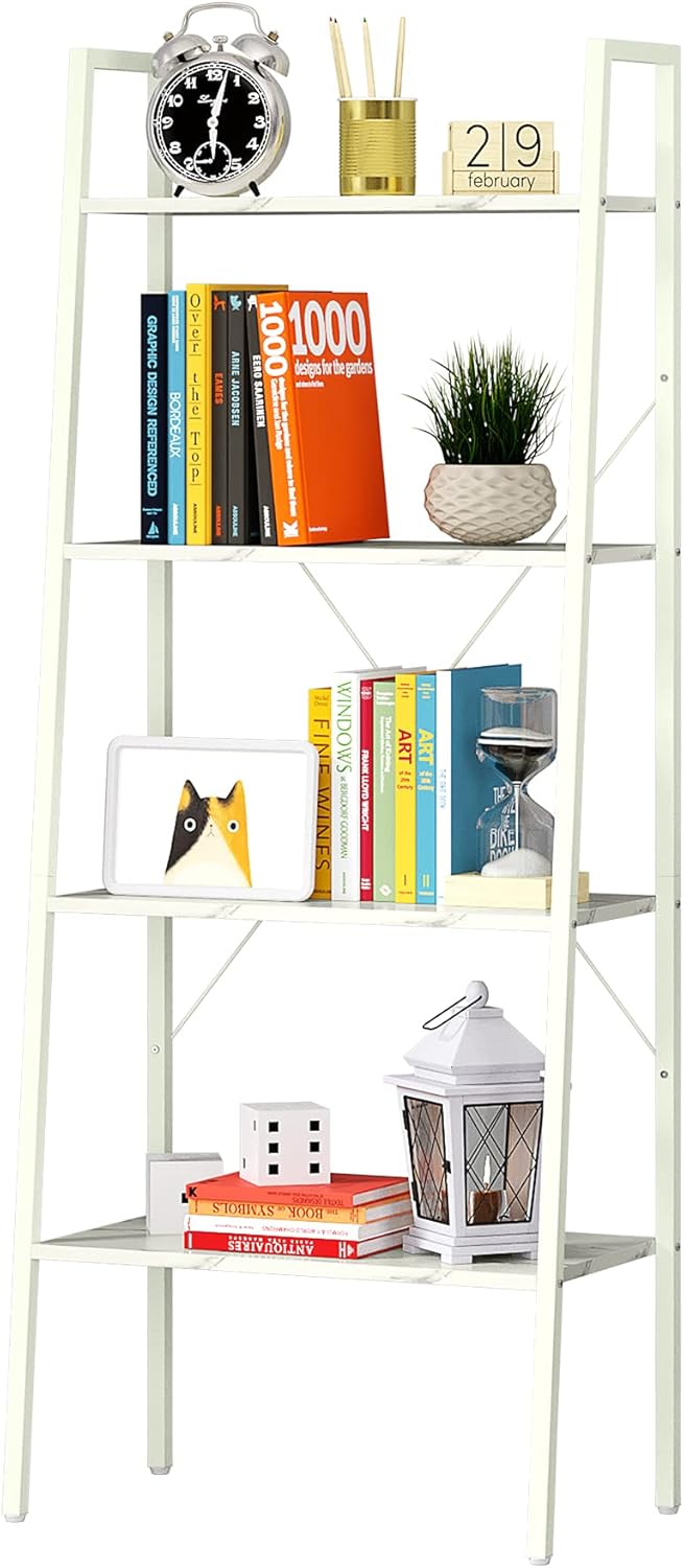 White 4-Tier Ladder Bookshelf O49857