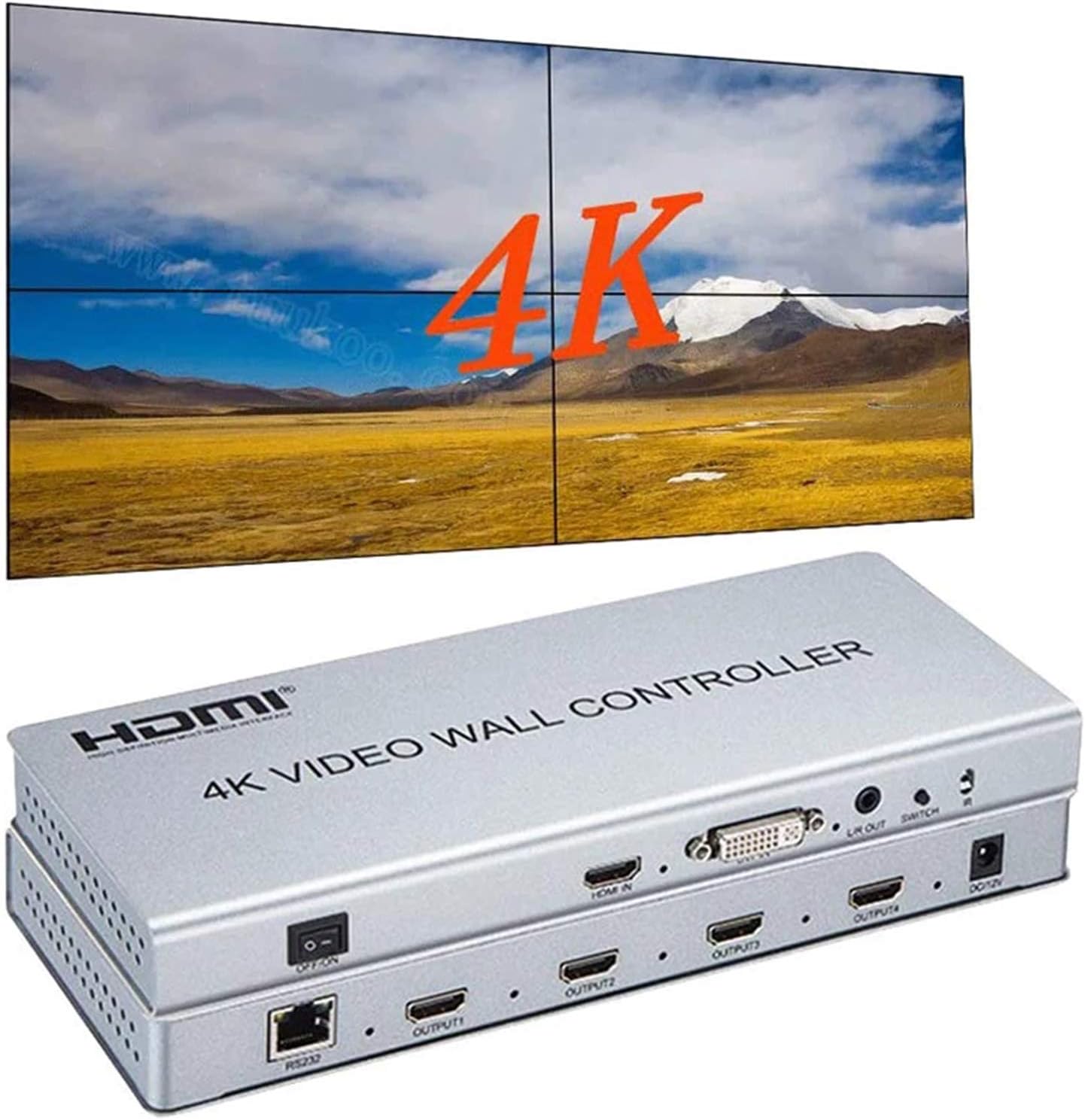 4K 2x2 Video Wall Controller Splitter, 4X1 Quad Viewer, 1 HDMI/DVI Input, 4 HDMI Output M406218
