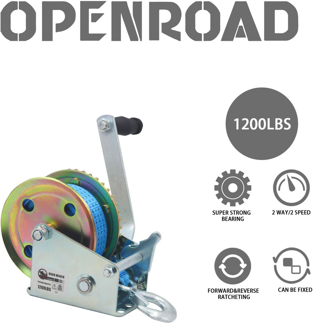 2500lbs Hand Winch with 32ft Blue Strap, Pack of 2 D4842