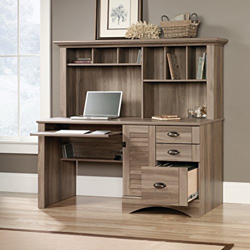 Salt Oak Finish Computer Desk with Hutch and 3-Shelf Bookcase X914348