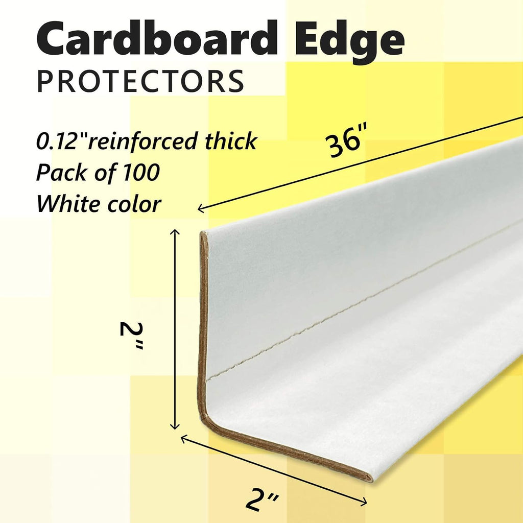 Cardboard Edge Protector 2” X 2” X 36”, Pack of 50 – White Kraft Corner Protectors for Shipping – Pallet Edge Protector I362