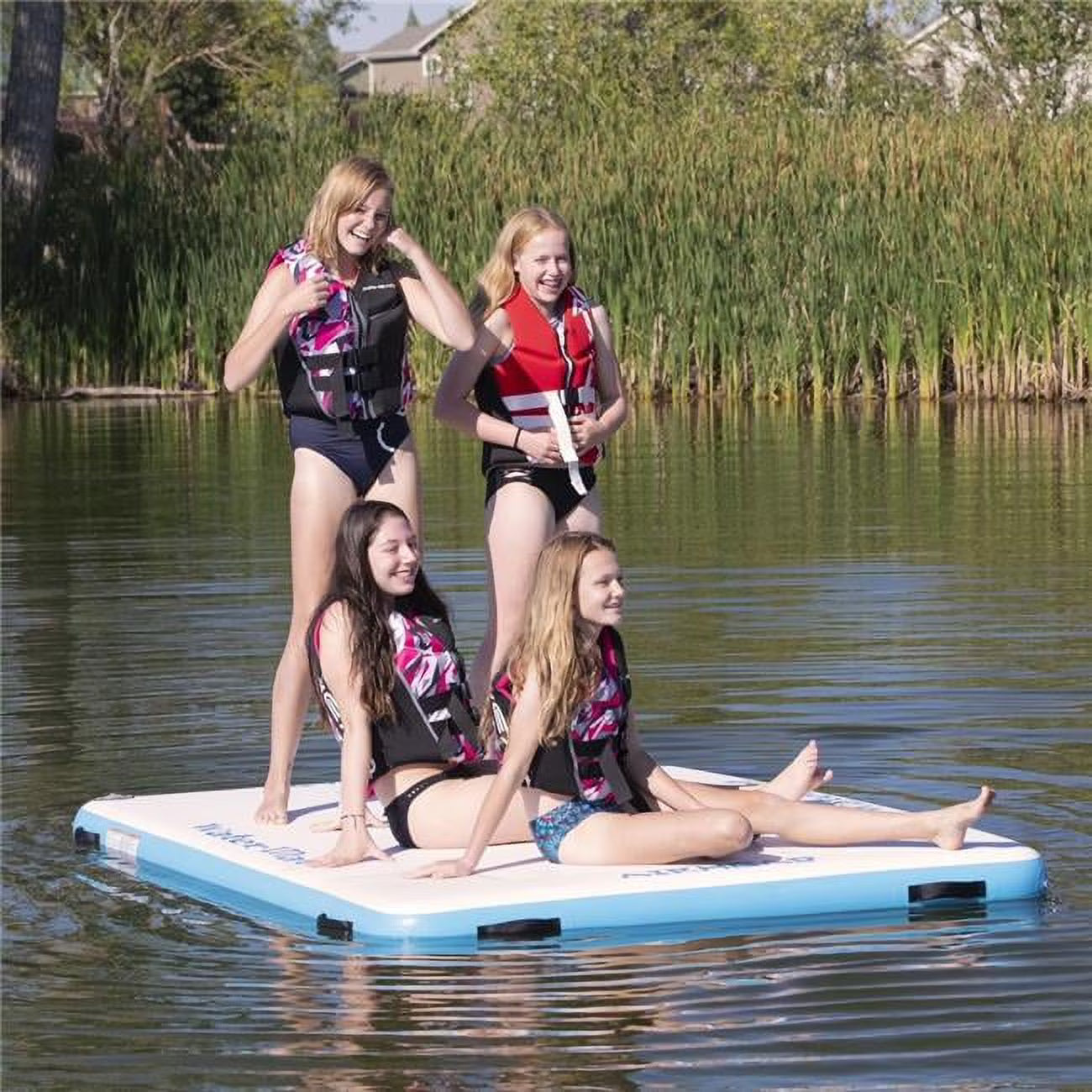 White & Blue Air Inflatable Deck with Pump Y731