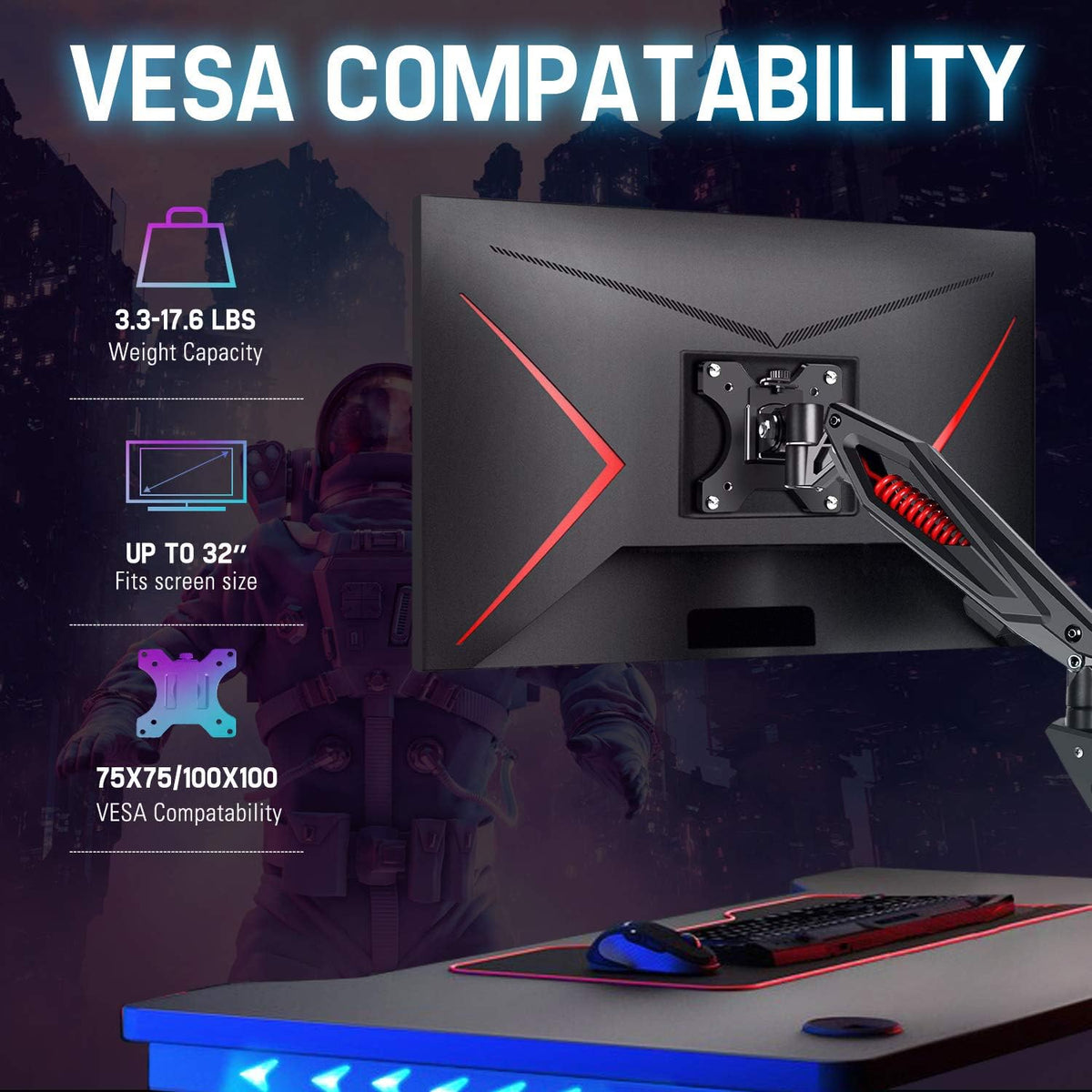 Single Gaming Monitor Stand with C Clamp and Grommet Mounting Base Y7454