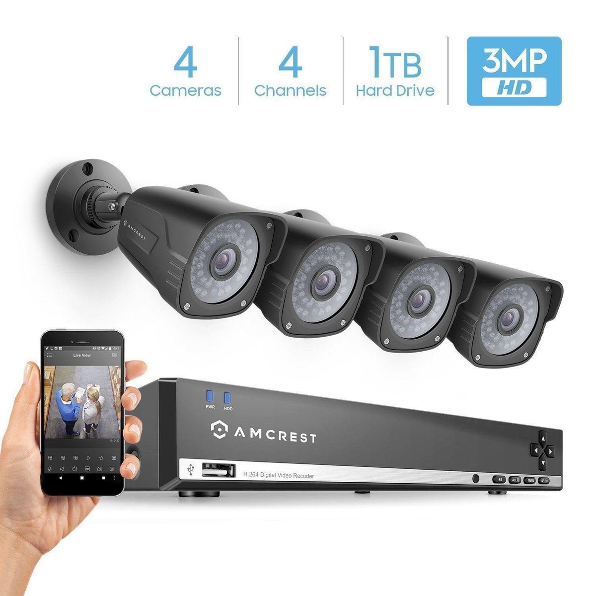 3MP 4CH Video Security System with 4 Weatherproof IP66 Bullet Cameras D14743