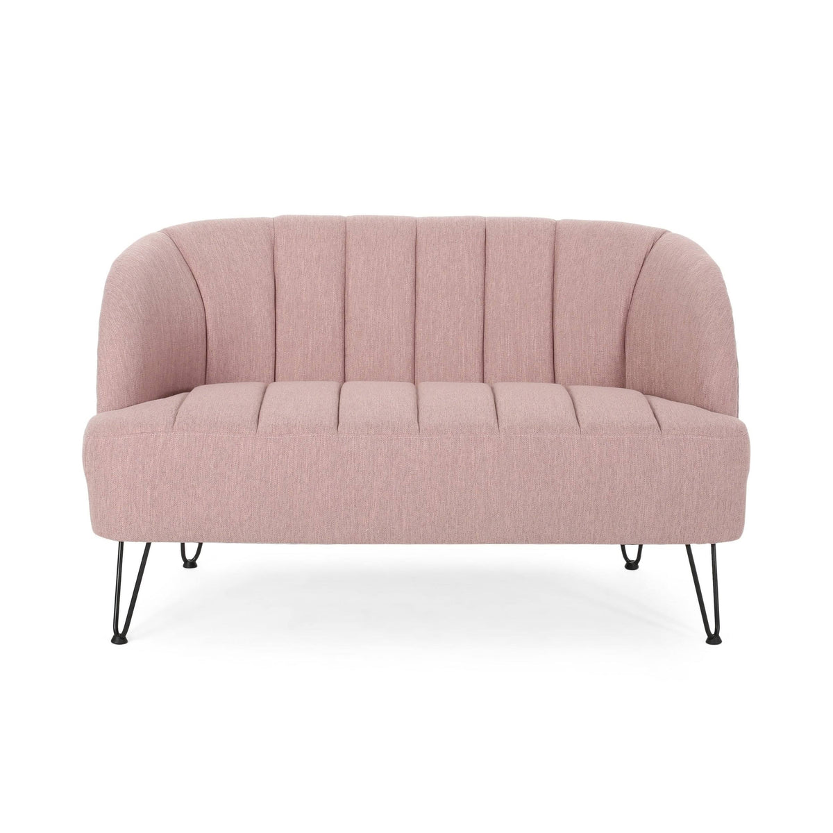 Light Blush Polyester Fabric Loveseat with Hairpin Legs Y263509