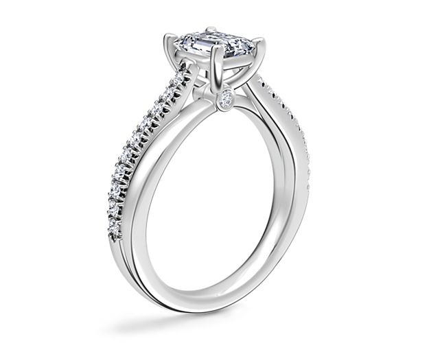 Emerald Cut Diamond Solitaire Ring with Accents Solid 14K White Gold Size 7 X768465