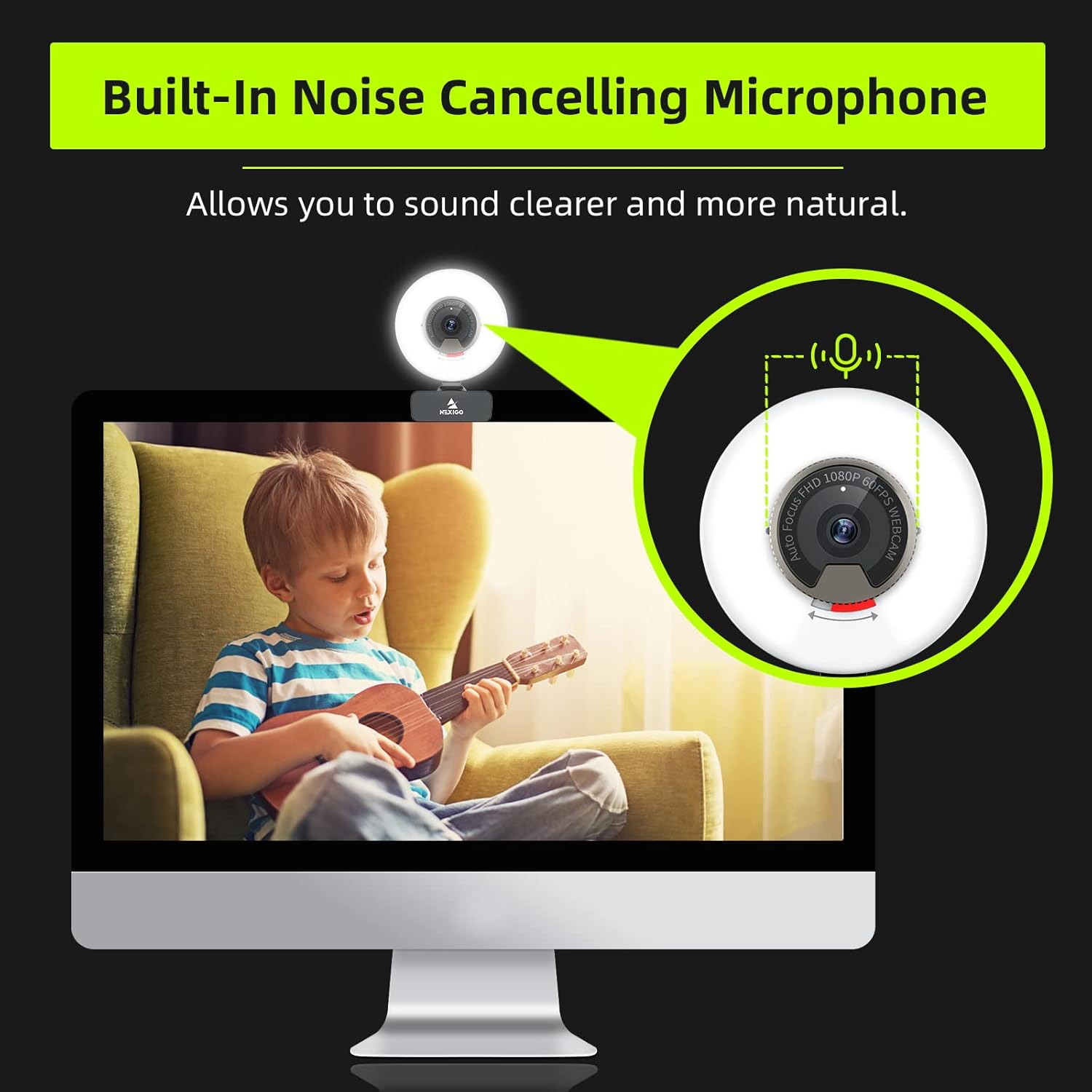 1080P 60FPS Webcam with Light, Fast AutoFocus, Built-in Privacy Cover, Dual Stereo Microphone B631
