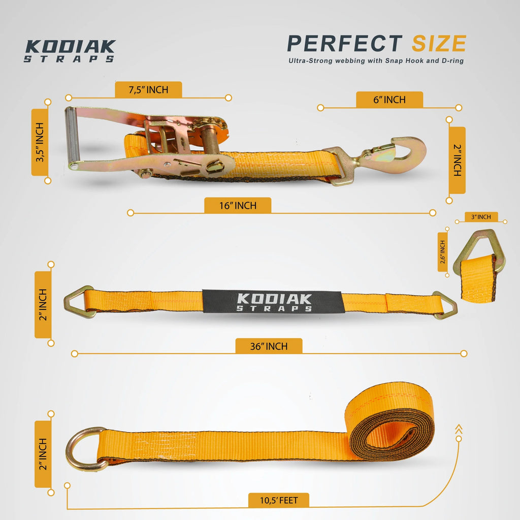 Adjustable Tire Tie Down Straps Kit 4pk Heavy Duty with Snap Hooks, 3333 lbs. Working Load O10447