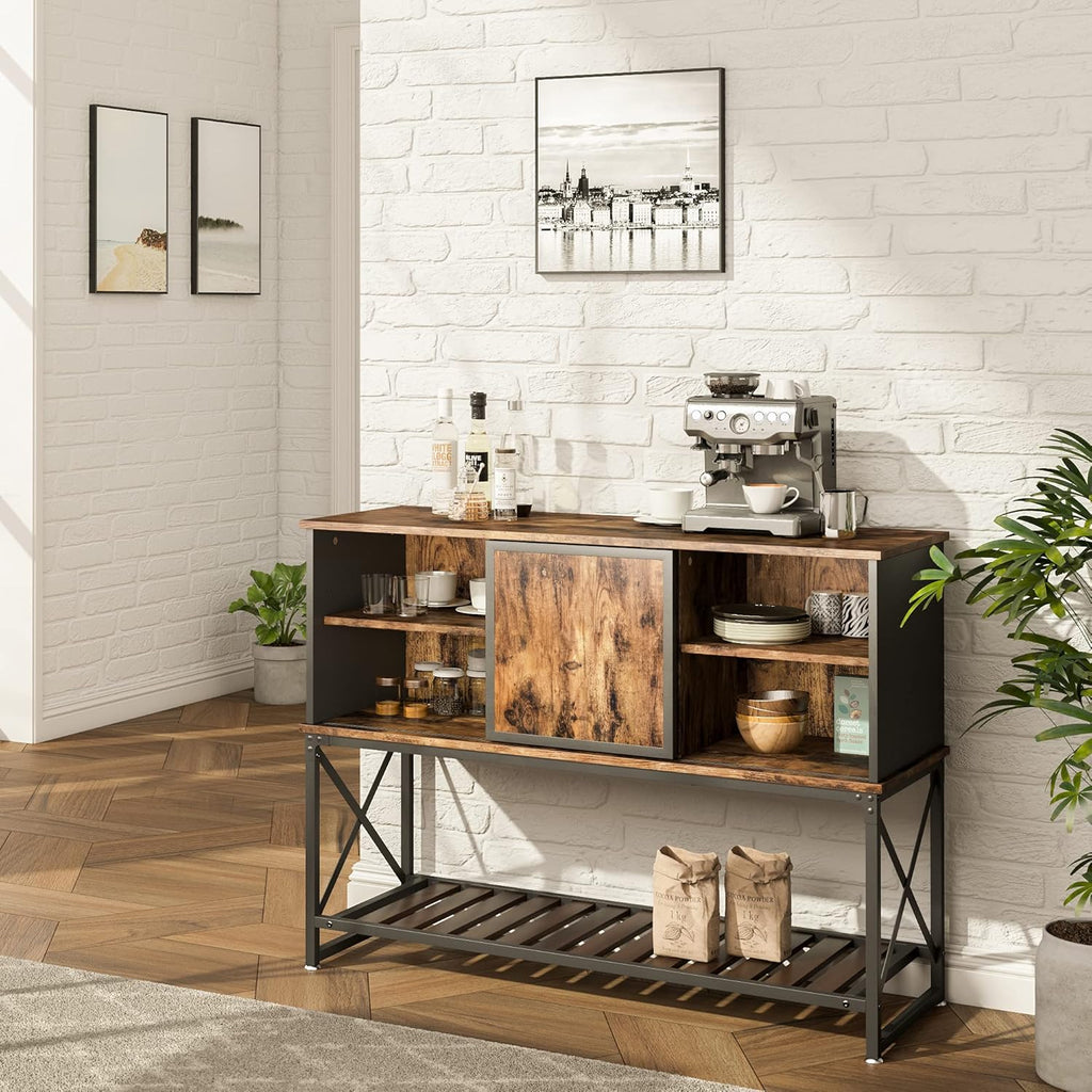 Industrial Wood Bar Cabinet with Sliding Metal Door V92936