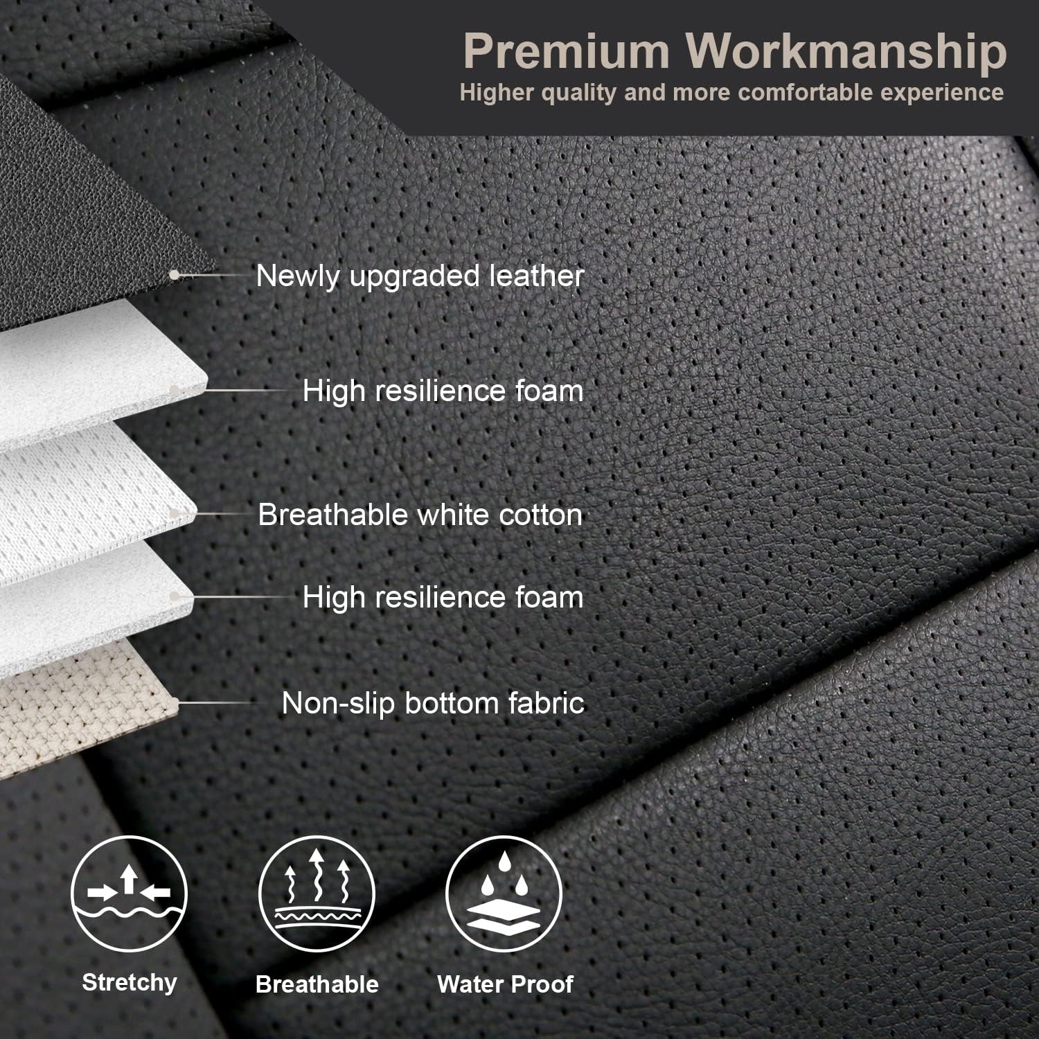 Black Faux Leather Car Seat Covers for Ford Mustang Coupe K6155